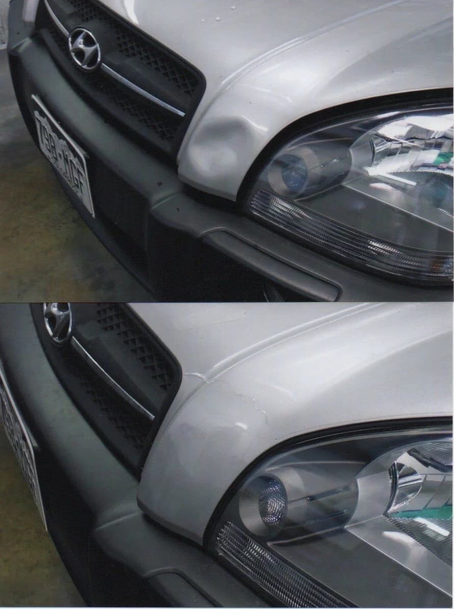 Comparison of a car's front bumper and headlight area.
